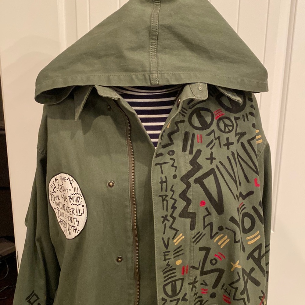 Custom Hand Painted Army trench Graffiti Artist Jacket collectors item 🎨